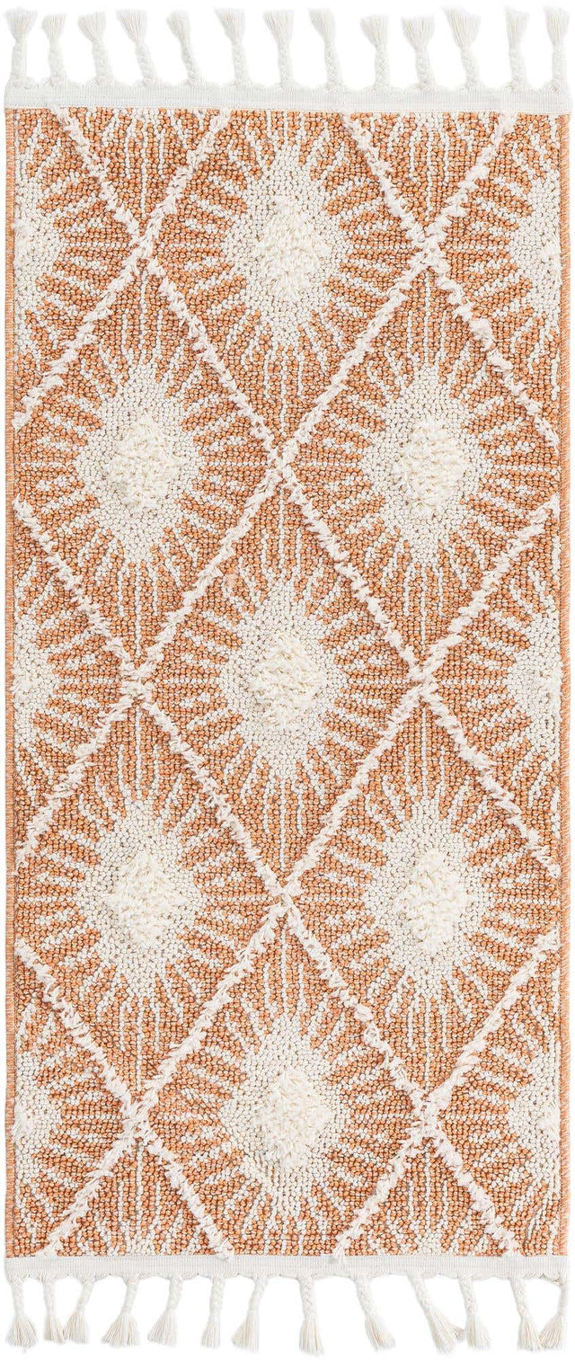 Rust Red 2' x 4' 1 Boho Runner Area Rug 100% Polyester With Cotton Backing Geometric Modern Boho Bohemian Decor Carpet for Living Rooms Office Dining Kitchen Unique Interior Design for Sale at Rug Engine