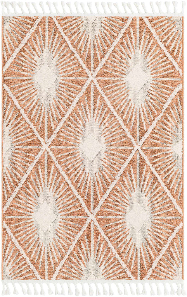 Rust Red 4' 1 x 6' 1 Boho Rectangle Area Rug 100% Polyester With Cotton Backing Geometric Modern Boho Bohemian Decor Carpet for Living Rooms Office Dining Kitchen Unique Interior Design for Sale at Rug Engine