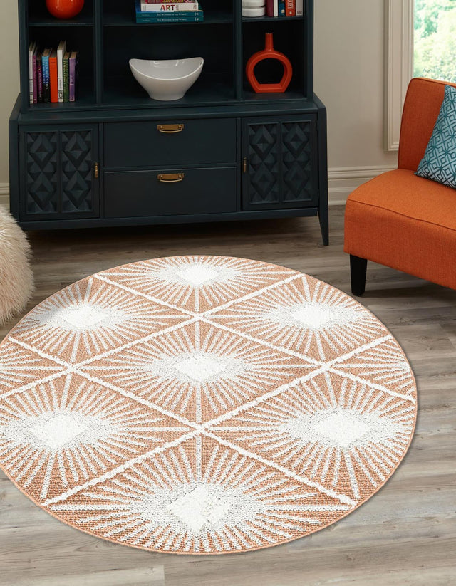Rust Red 7' 10 x 7' 10 Boho Round Area Rug 100% Polyester With Cotton Backing Geometric Modern Boho Bohemian Decor Carpet for Living Rooms Office Dining Kitchen Unique Interior Design for Sale at Rug Engine