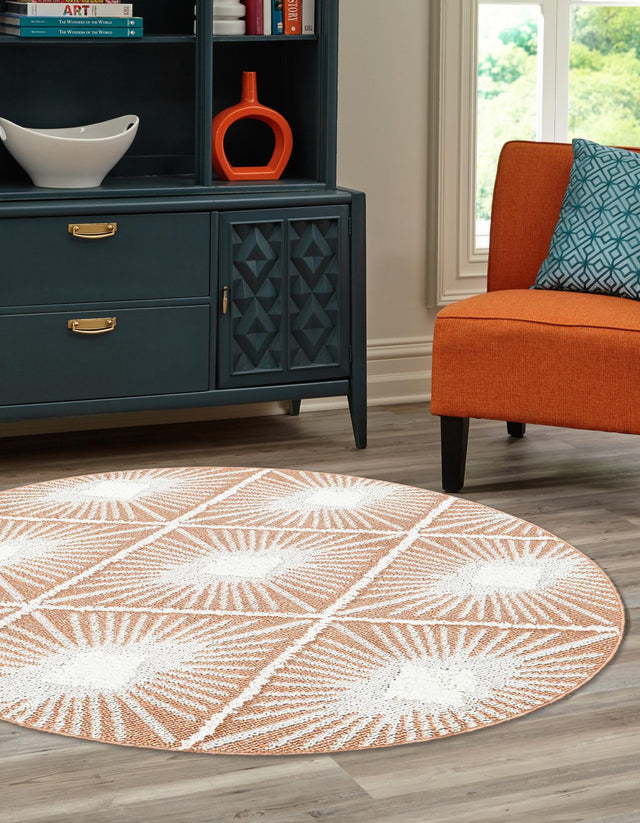 Rust Red 6' 1 x 6' 1 Boho Round Area Rug 100% Polyester With Cotton Backing Geometric Modern Boho Bohemian Decor Carpet for Living Rooms Office Dining Kitchen Unique Interior Design for Sale at Rug Engine