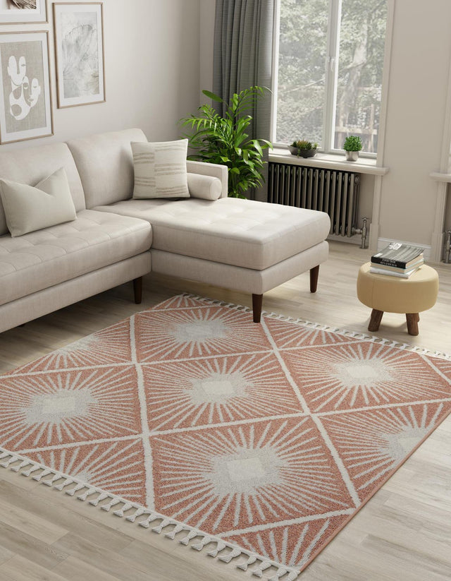 Rust Red 7' 10 x 7' 10 Boho Square Area Rug 100% Polyester With Cotton Backing Geometric Modern Boho Bohemian Decor Carpet for Living Rooms Office Dining Kitchen Unique Interior Design for Sale at Rug Engine