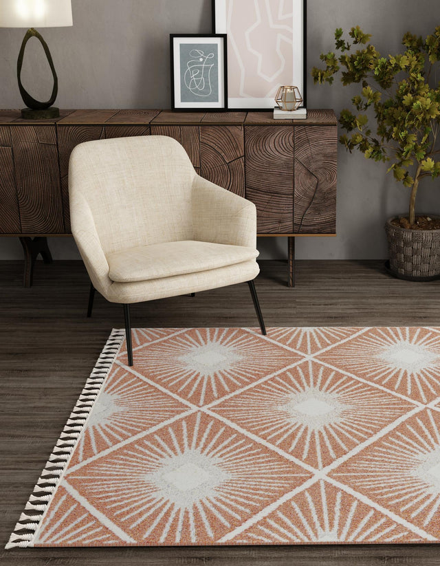 Rust Red 7' 10 x 7' 10 Boho Square Area Rug 100% Polyester With Cotton Backing Geometric Modern Boho Bohemian Decor Carpet for Living Rooms Office Dining Kitchen Unique Interior Design for Sale at Rug Engine