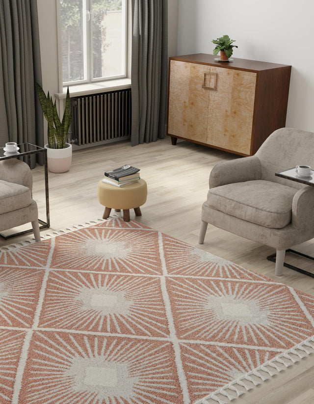Rust Red 7' 10 x 7' 10 Boho Square Area Rug 100% Polyester With Cotton Backing Geometric Modern Boho Bohemian Decor Carpet for Living Rooms Office Dining Kitchen Unique Interior Design for Sale at Rug Engine