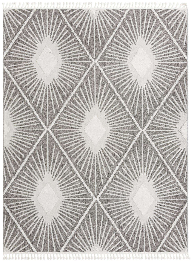 Gray Ivory 9' 6 x 14' 3 Boho Rectangle Area Rug 100% Polyester With Cotton Backing Geometric Modern Boho Bohemian Decor Carpet for Living Rooms Office Dining Kitchen Unique Interior Design for Sale at Rug Engine