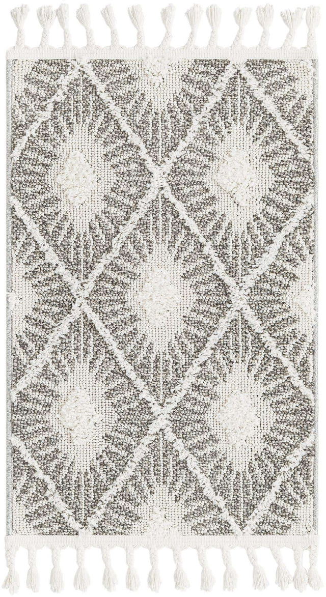 Gray Ivory 2' x 3' 1 Boho Rectangle Area Rug 100% Polyester With Cotton Backing Geometric Modern Boho Bohemian Decor Carpet for Living Rooms Office Dining Kitchen Unique Interior Design for Sale at Rug Engine