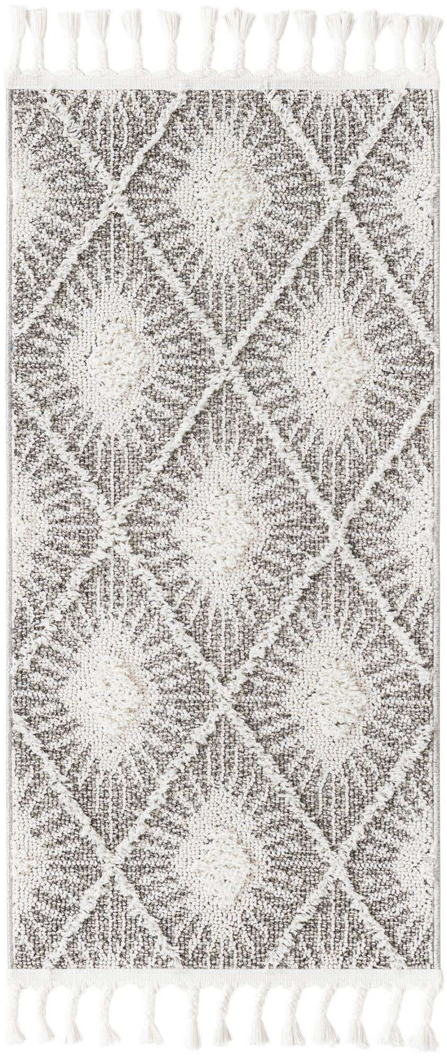 Gray Ivory 2' x 4' 1 Boho Runner Area Rug 100% Polyester With Cotton Backing Geometric Modern Boho Bohemian Decor Carpet for Living Rooms Office Dining Kitchen Unique Interior Design for Sale at Rug Engine