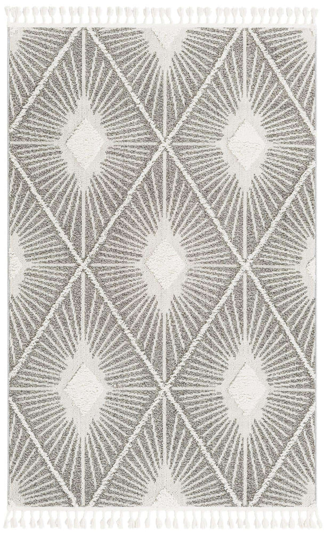 Gray Ivory 4' 1 x 6' 1 Boho Rectangle Area Rug 100% Polyester With Cotton Backing Geometric Modern Boho Bohemian Decor Carpet for Living Rooms Office Dining Kitchen Unique Interior Design for Sale at Rug Engine