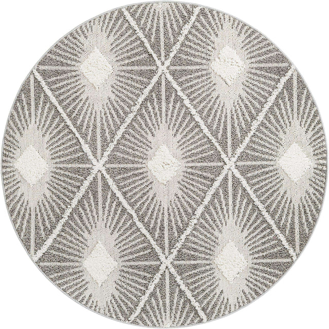 Gray Ivory 5' 3 x 5' 3 Boho Round Area Rug 100% Polyester With Cotton Backing Geometric Modern Boho Bohemian Decor Carpet for Living Rooms Office Dining Kitchen Unique Interior Design for Sale at Rug Engine