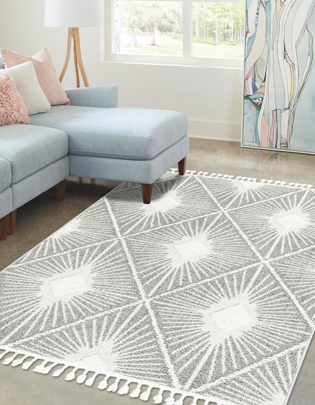 Gray Ivory 7' 10 x 10' Boho Rectangle Area Rug 100% Polyester With Cotton Backing Geometric Modern Boho Bohemian Decor Carpet for Living Rooms Office Dining Kitchen Unique Interior Design for Sale at Rug Engine