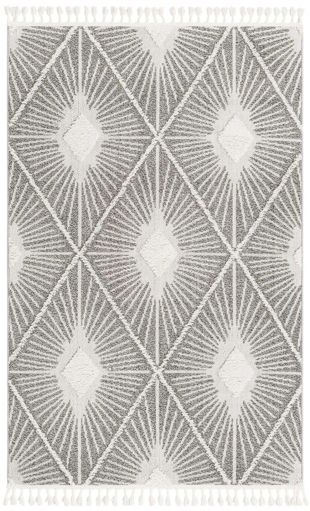 Gray Ivory 5' 3 x 8' Boho Rectangle Area Rug 100% Polyester With Cotton Backing Geometric Modern Boho Bohemian Decor Carpet for Living Rooms Office Dining Kitchen Unique Interior Design for Sale at Rug Engine