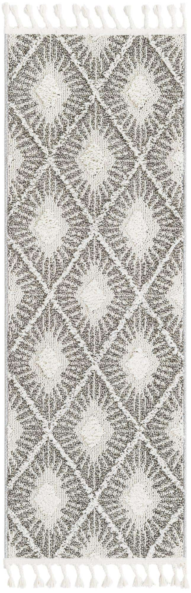 Gray Ivory 2' x 6' 1 Boho Runner Area Rug 100% Polyester With Cotton Backing Geometric Modern Boho Bohemian Decor Carpet for Living Rooms Office Dining Kitchen Unique Interior Design for Sale at Rug Engine