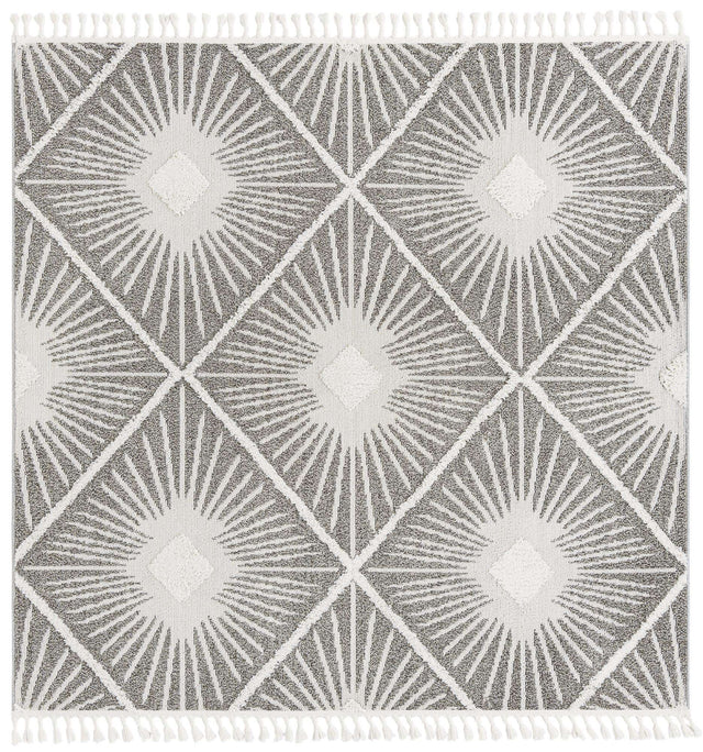 Gray Ivory 7' 10 x 7' 10 Boho Square Area Rug 100% Polyester With Cotton Backing Geometric Modern Boho Bohemian Decor Carpet for Living Rooms Office Dining Kitchen Unique Interior Design for Sale at Rug Engine