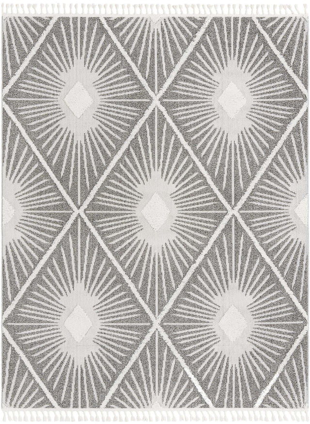 Gray Ivory 7' 10 x 10' Boho Rectangle Area Rug 100% Polyester With Cotton Backing Geometric Modern Boho Bohemian Decor Carpet for Living Rooms Office Dining Kitchen Unique Interior Design for Sale at Rug Engine