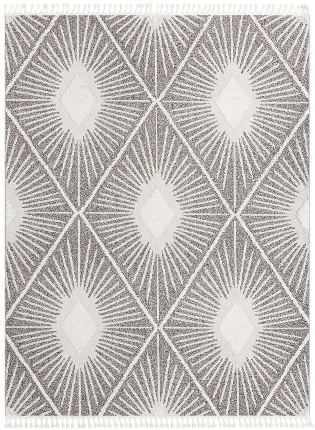 Gray Ivory 9' x 12' Boho Rectangle Area Rug 100% Polyester With Cotton Backing Geometric Modern Boho Bohemian Decor Carpet for Living Rooms Office Dining Kitchen Unique Interior Design for Sale at Rug Engine