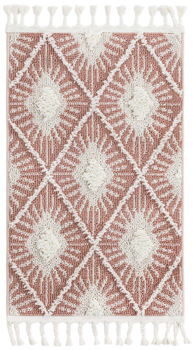 Pink 2' x 3' 1 Boho Rectangle Area Rug 100% Polyester With Cotton Backing Geometric Modern Boho Bohemian Decor Carpet for Living Rooms Office Dining Kitchen Unique Interior Design for Sale at Rug Engine