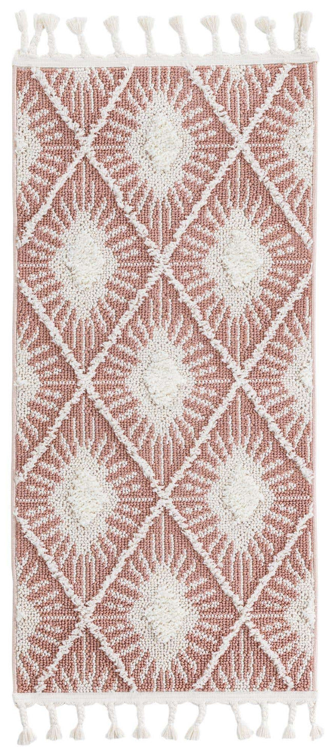 Pink 2' x 4' 1 Boho Runner Area Rug 100% Polyester With Cotton Backing Geometric Modern Boho Bohemian Decor Carpet for Living Rooms Office Dining Kitchen Unique Interior Design for Sale at Rug Engine