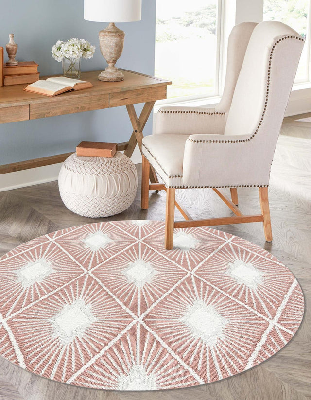 Pink 3' 3 x 3' 3 Boho Round Area Rug 100% Polyester With Cotton Backing Geometric Modern Boho Bohemian Decor Carpet for Living Rooms Office Dining Kitchen Unique Interior Design for Sale at Rug Engine