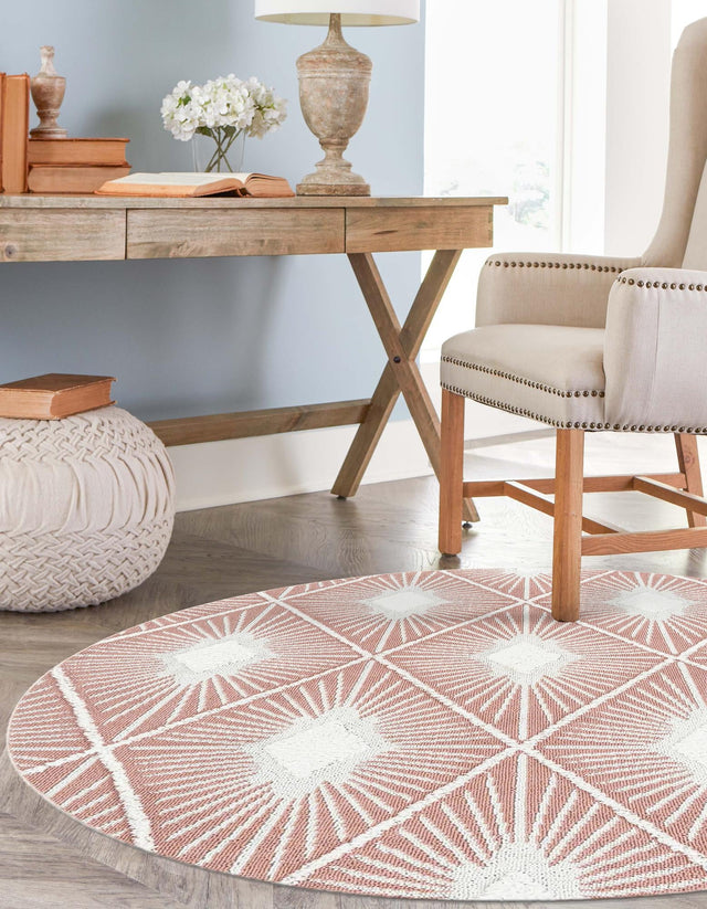 Pink 3' 3 x 3' 3 Boho Round Area Rug 100% Polyester With Cotton Backing Geometric Modern Boho Bohemian Decor Carpet for Living Rooms Office Dining Kitchen Unique Interior Design for Sale at Rug Engine