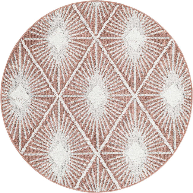 Pink 5' 3 x 5' 3 Boho Round Area Rug 100% Polyester With Cotton Backing Geometric Modern Boho Bohemian Decor Carpet for Living Rooms Office Dining Kitchen Unique Interior Design for Sale at Rug Engine