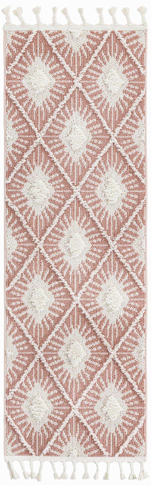Pink 2' x 6' 1 Boho Runner Area Rug 100% Polyester With Cotton Backing Geometric Modern Boho Bohemian Decor Carpet for Living Rooms Office Dining Kitchen Unique Interior Design for Sale at Rug Engine