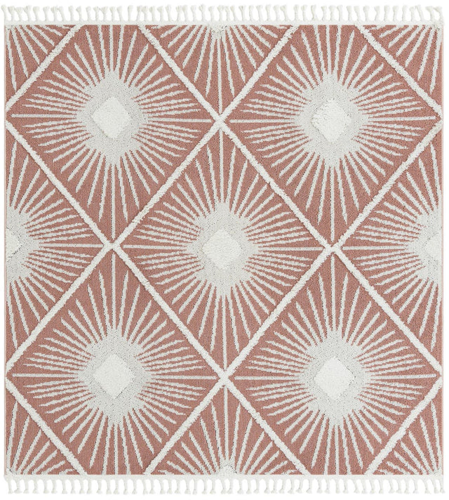 Pink 7' 10 x 7' 10 Boho Square Area Rug 100% Polyester With Cotton Backing Geometric Modern Boho Bohemian Decor Carpet for Living Rooms Office Dining Kitchen Unique Interior Design for Sale at Rug Engine