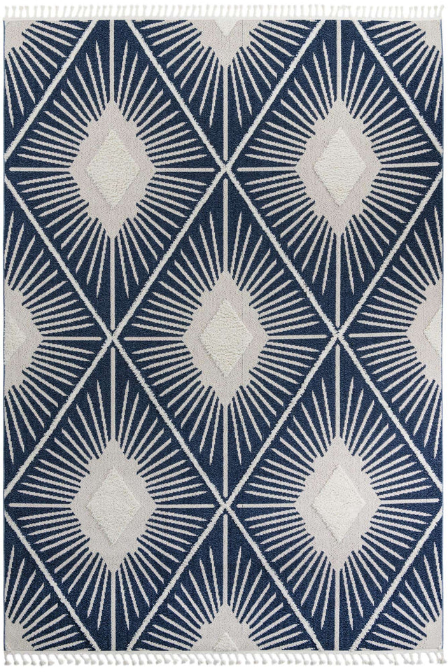 Blue 9' 6 x 14' 3 Boho Rectangle Area Rug 100% Polyester With Cotton Backing Geometric Modern Boho Bohemian Decor Carpet for Living Rooms Office Dining Kitchen Unique Interior Design for Sale at Rug Engine