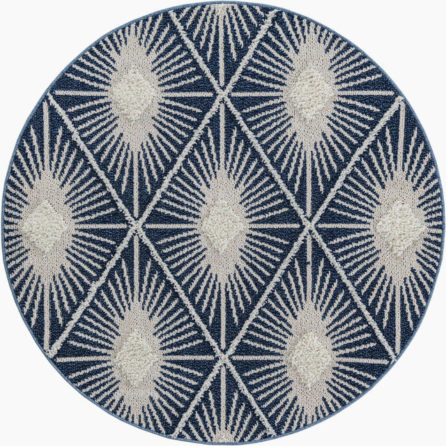 Blue 5' 3 x 5' 3 Boho Round Area Rug 100% Polyester With Cotton Backing Geometric Modern Boho Bohemian Decor Carpet for Living Rooms Office Dining Kitchen Unique Interior Design for Sale at Rug Engine