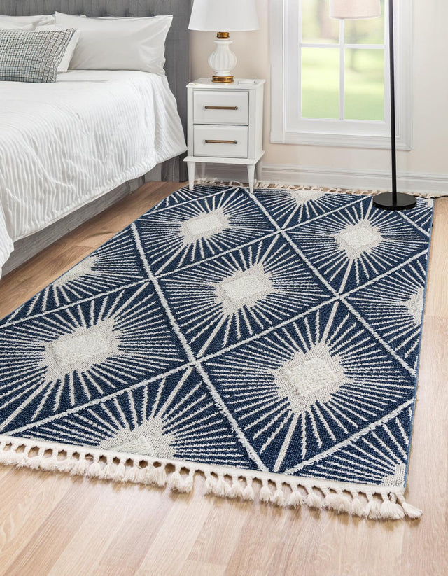 Blue 10' x 13' 1 Boho Rectangle Area Rug 100% Polyester With Cotton Backing Geometric Modern Boho Bohemian Decor Carpet for Living Rooms Office Dining Kitchen Unique Interior Design for Sale at Rug Engine