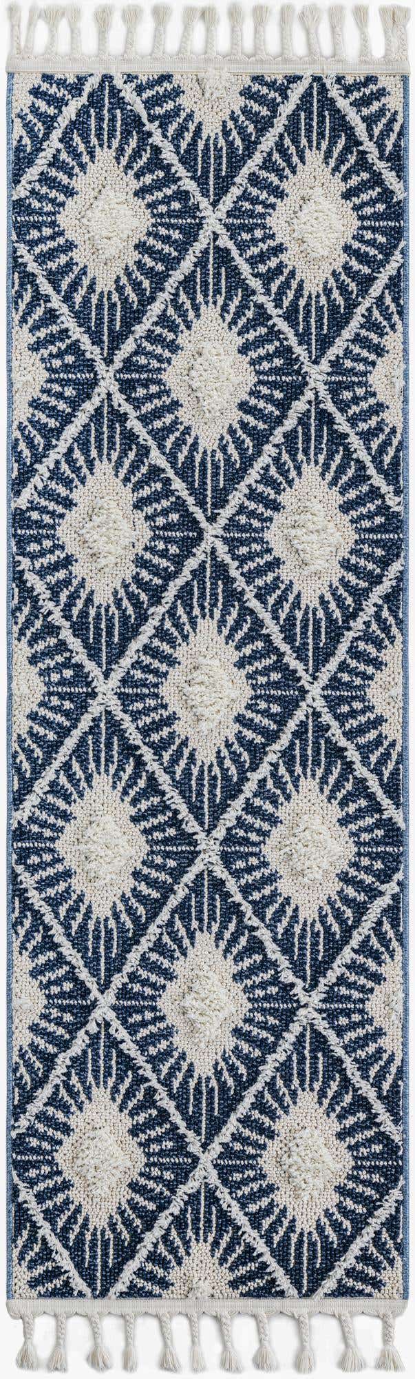 Blue 2' x 6' 1 Boho Runner Area Rug 100% Polyester With Cotton Backing Geometric Modern Boho Bohemian Decor Carpet for Living Rooms Office Dining Kitchen Unique Interior Design for Sale at Rug Engine
