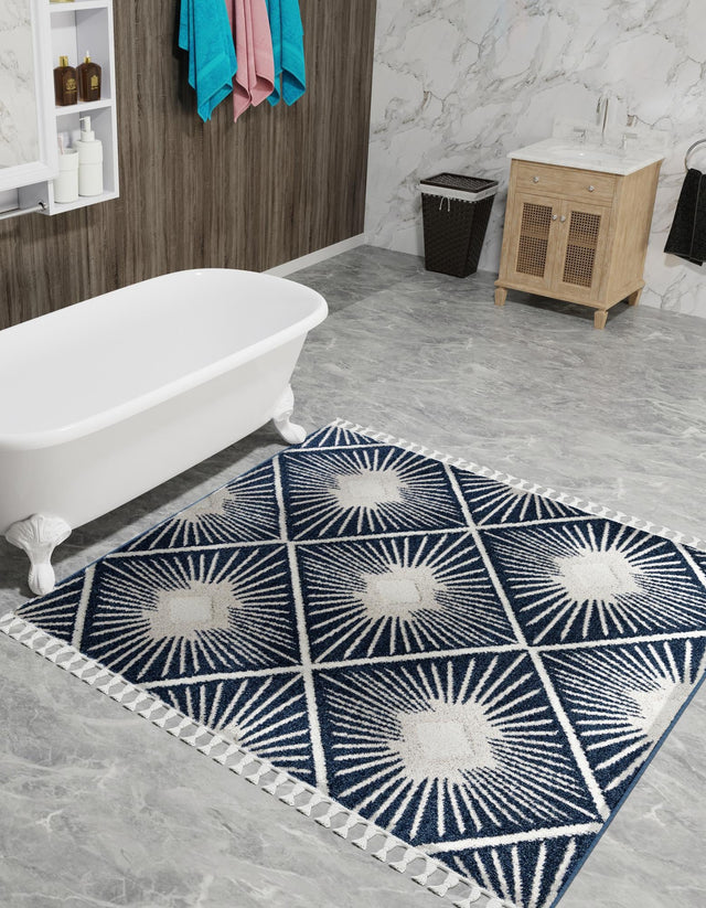 Blue 10' x 10' Boho Square Area Rug 100% Polyester With Cotton Backing Geometric Modern Boho Bohemian Decor Carpet for Living Rooms Office Dining Kitchen Unique Interior Design for Sale at Rug Engine