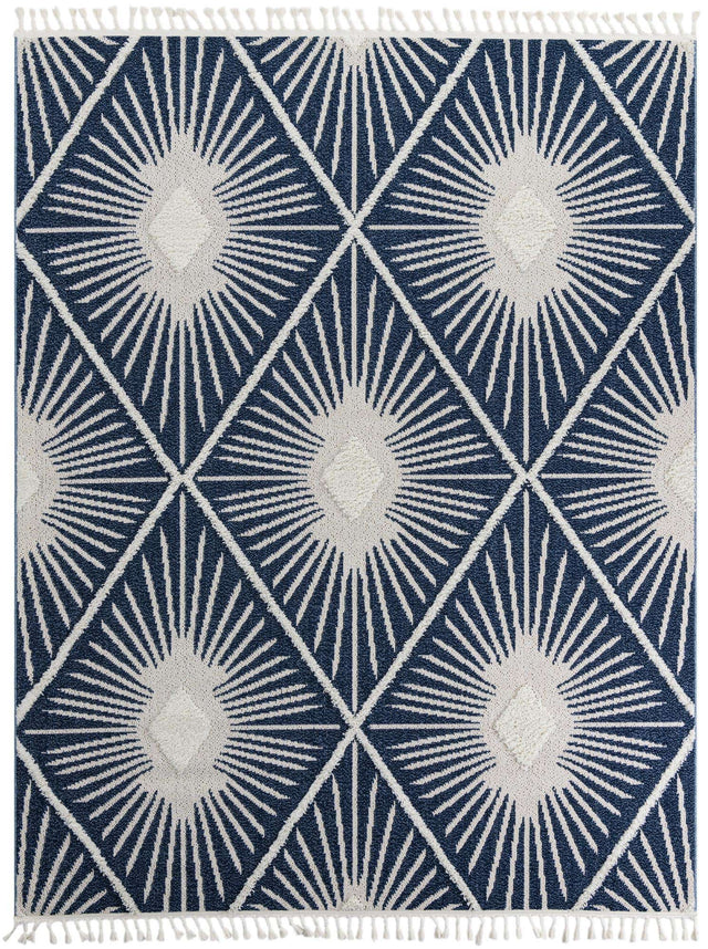 Blue 7' 10 x 10' Boho Rectangle Area Rug 100% Polyester With Cotton Backing Geometric Modern Boho Bohemian Decor Carpet for Living Rooms Office Dining Kitchen Unique Interior Design for Sale at Rug Engine