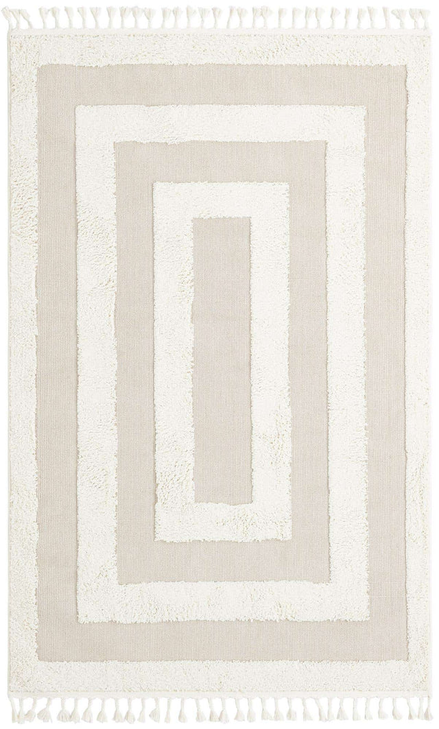 Ivory 5' 3 x 8' Boho Rectangle Area Rug 100% Polyester With Cotton Backing Geometric Modern Boho Bohemian Decor Carpet for Living Rooms Office Dining Kitchen Unique Interior Design for Sale at Rug Engine
