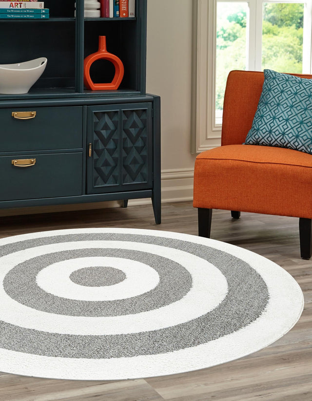 Gray 5' 3 x 5' 3 Boho Round Area Rug 100% Polyester With Cotton Backing Geometric Modern Boho Bohemian Decor Carpet for Living Rooms Office Dining Kitchen Unique Interior Design for Sale at Rug Engine
