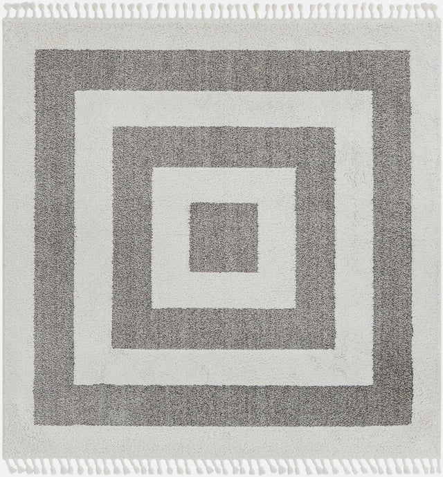 Gray 7' 10 x 7' 10 Boho Square Area Rug 100% Polyester With Cotton Backing Geometric Modern Boho Bohemian Decor Carpet for Living Rooms Office Dining Kitchen Unique Interior Design for Sale at Rug Engine