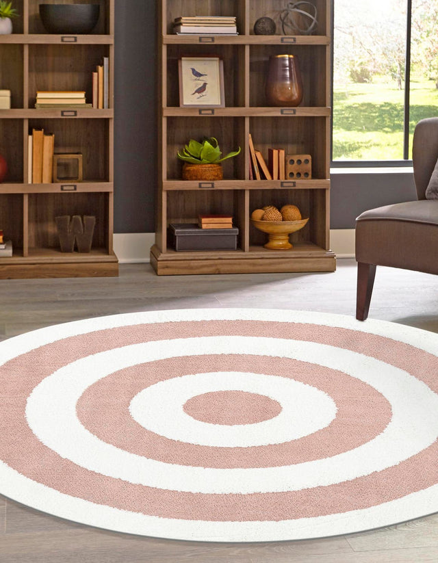 Pink 7' 10 x 7' 10 Boho Round Area Rug 100% Polyester With Cotton Backing Geometric Modern Boho Bohemian Decor Carpet for Living Rooms Office Dining Kitchen Unique Interior Design for Sale at Rug Engine