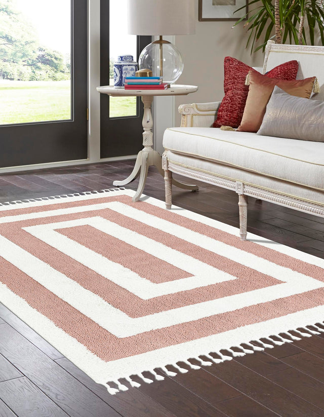Pink 4' 1 x 6' 1 Boho Rectangle Area Rug 100% Polyester With Cotton Backing Geometric Modern Boho Bohemian Decor Carpet for Living Rooms Office Dining Kitchen Unique Interior Design for Sale at Rug Engine