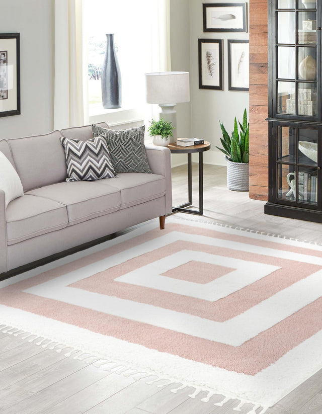 Pink 7' 10 x 7' 10 Boho Square Area Rug 100% Polyester With Cotton Backing Geometric Modern Boho Bohemian Decor Carpet for Living Rooms Office Dining Kitchen Unique Interior Design for Sale at Rug Engine
