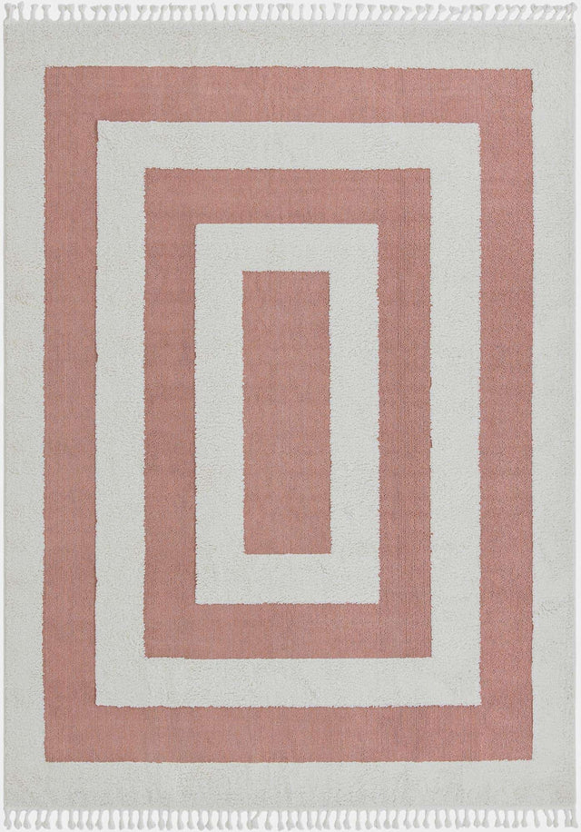 Pink 9' x 12' Boho Rectangle Area Rug 100% Polyester With Cotton Backing Geometric Modern Boho Bohemian Decor Carpet for Living Rooms Office Dining Kitchen Unique Interior Design for Sale at Rug Engine