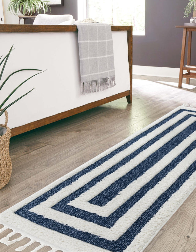Blue 2' x 8' Boho Runner Area Rug 100% Polyester With Cotton Backing Geometric Modern Boho Bohemian Decor Carpet for Living Rooms Office Dining Kitchen Unique Interior Design for Sale at Rug Engine