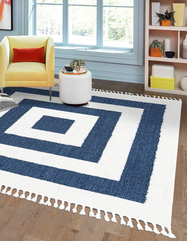 Blue 7' 10 x 7' 10 Boho Square Area Rug 100% Polyester With Cotton Backing Geometric Modern Boho Bohemian Decor Carpet for Living Rooms Office Dining Kitchen Unique Interior Design for Sale at Rug Engine