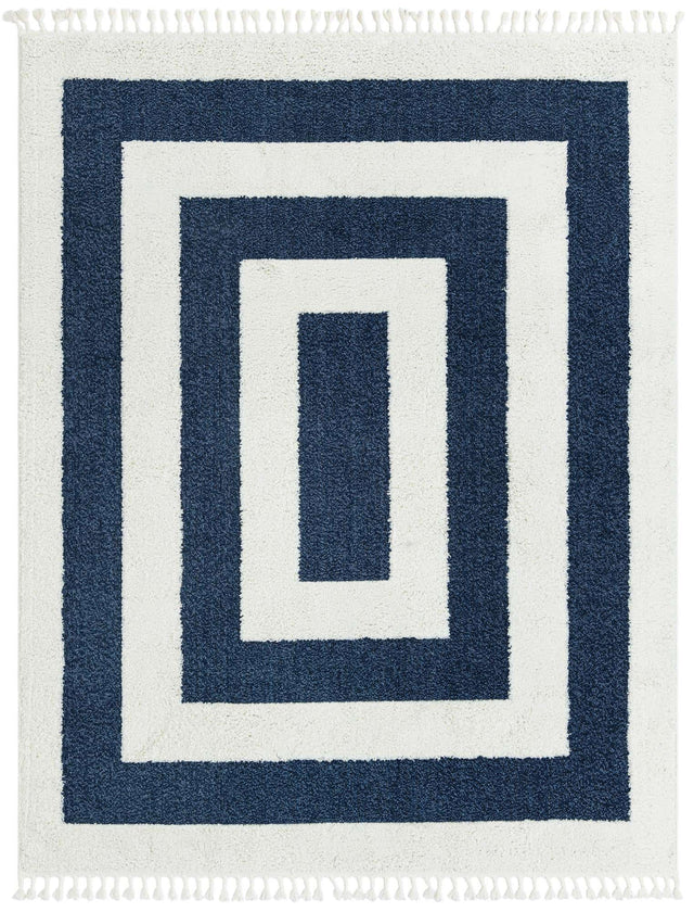 Blue 7' 10 x 10' Boho Rectangle Area Rug 100% Polyester With Cotton Backing Geometric Modern Boho Bohemian Decor Carpet for Living Rooms Office Dining Kitchen Unique Interior Design for Sale at Rug Engine