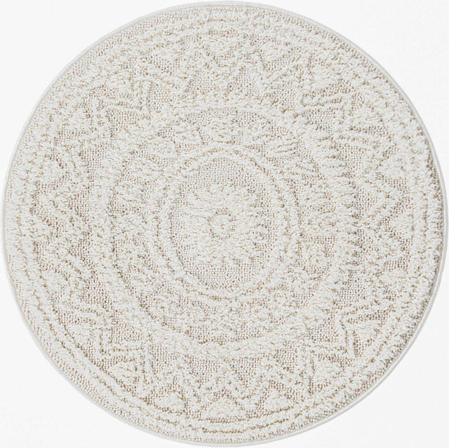 Ivory 3' 3 x 3' 3 Boho Round Area Rug 100% Polyester With Cotton Backing Geometric Modern Boho Bohemian Decor Carpet for Living Rooms Office Dining Kitchen Unique Interior Design for Sale at Rug Engine