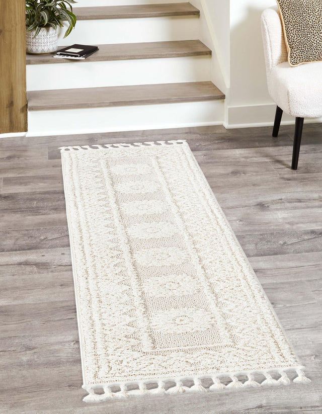 Ivory 2' 7 x 12' Boho Runner Area Rug 100% Polyester With Cotton Backing Geometric Modern Boho Bohemian Decor Carpet for Living Rooms Office Dining Kitchen Unique Interior Design for Sale at Rug Engine