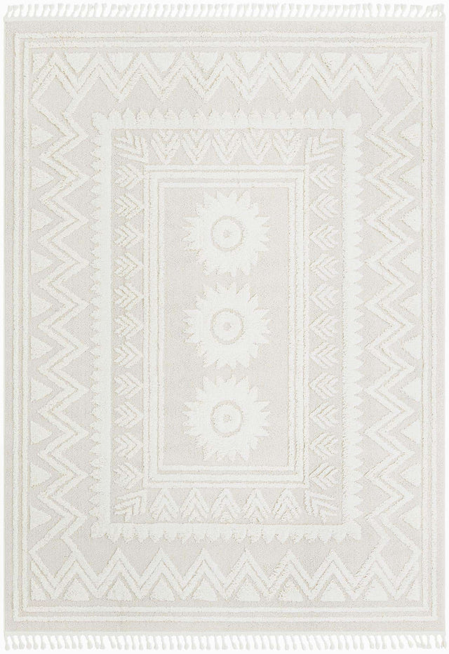 Ivory 9' x 12' Boho Rectangle Area Rug 100% Polyester With Cotton Backing Geometric Modern Boho Bohemian Decor Carpet for Living Rooms Office Dining Kitchen Unique Interior Design for Sale at Rug Engine