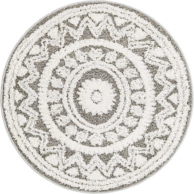 Gray 3' 3 x 3' 3 Boho Round Area Rug 100% Polyester With Cotton Backing Geometric Modern Boho Bohemian Decor Carpet for Living Rooms Office Dining Kitchen Unique Interior Design for Sale at Rug Engine
