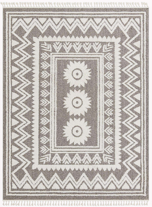 Gray 9' x 12' Boho Rectangle Area Rug 100% Polyester With Cotton Backing Geometric Modern Boho Bohemian Decor Carpet for Living Rooms Office Dining Kitchen Unique Interior Design for Sale at Rug Engine