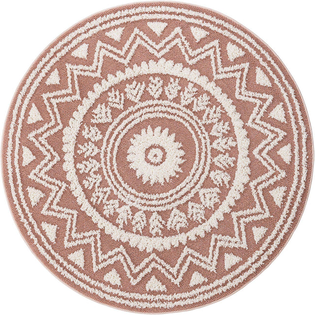 Pink 5' 3 x 5' 3 Boho Round Area Rug 100% Polyester With Cotton Backing Geometric Modern Boho Bohemian Decor Carpet for Living Rooms Office Dining Kitchen Unique Interior Design for Sale at Rug Engine