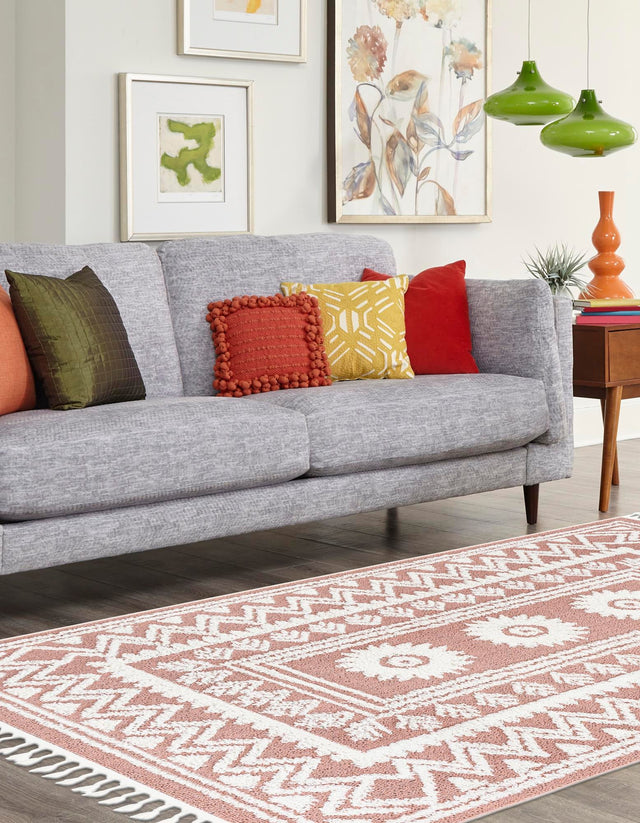 Pink 5' 3 x 8' Boho Rectangle Area Rug 100% Polyester With Cotton Backing Geometric Modern Boho Bohemian Decor Carpet for Living Rooms Office Dining Kitchen Unique Interior Design for Sale at Rug Engine