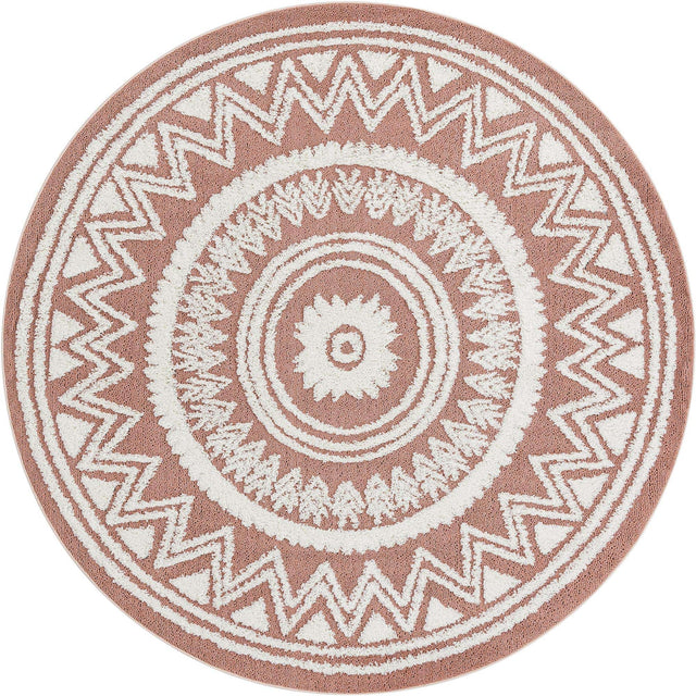Pink 7' 10 x 7' 10 Boho Round Area Rug 100% Polyester With Cotton Backing Geometric Modern Boho Bohemian Decor Carpet for Living Rooms Office Dining Kitchen Unique Interior Design for Sale at Rug Engine