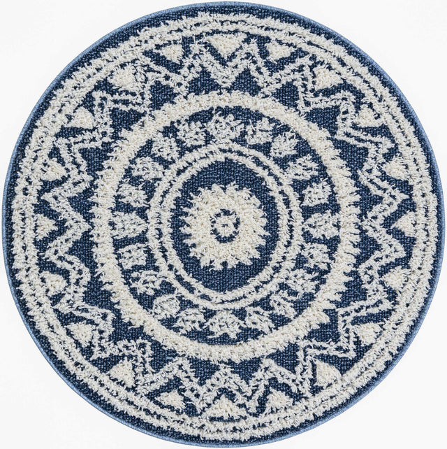 Blue 3' 3 x 3' 3 Boho Round Area Rug 100% Polyester With Cotton Backing Geometric Modern Boho Bohemian Decor Carpet for Living Rooms Office Dining Kitchen Unique Interior Design for Sale at Rug Engine